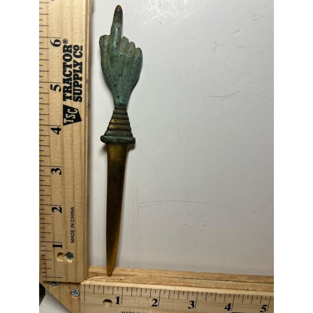 Vintage Brass Hand Letter Opener Israel Made Collectible Pointing Hand Knife